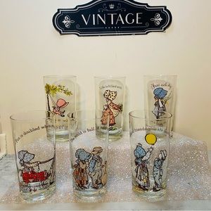 Vintage 1967-1978 Set of 6 Holly Hobbies American Greeting Glass Tumbler Years
